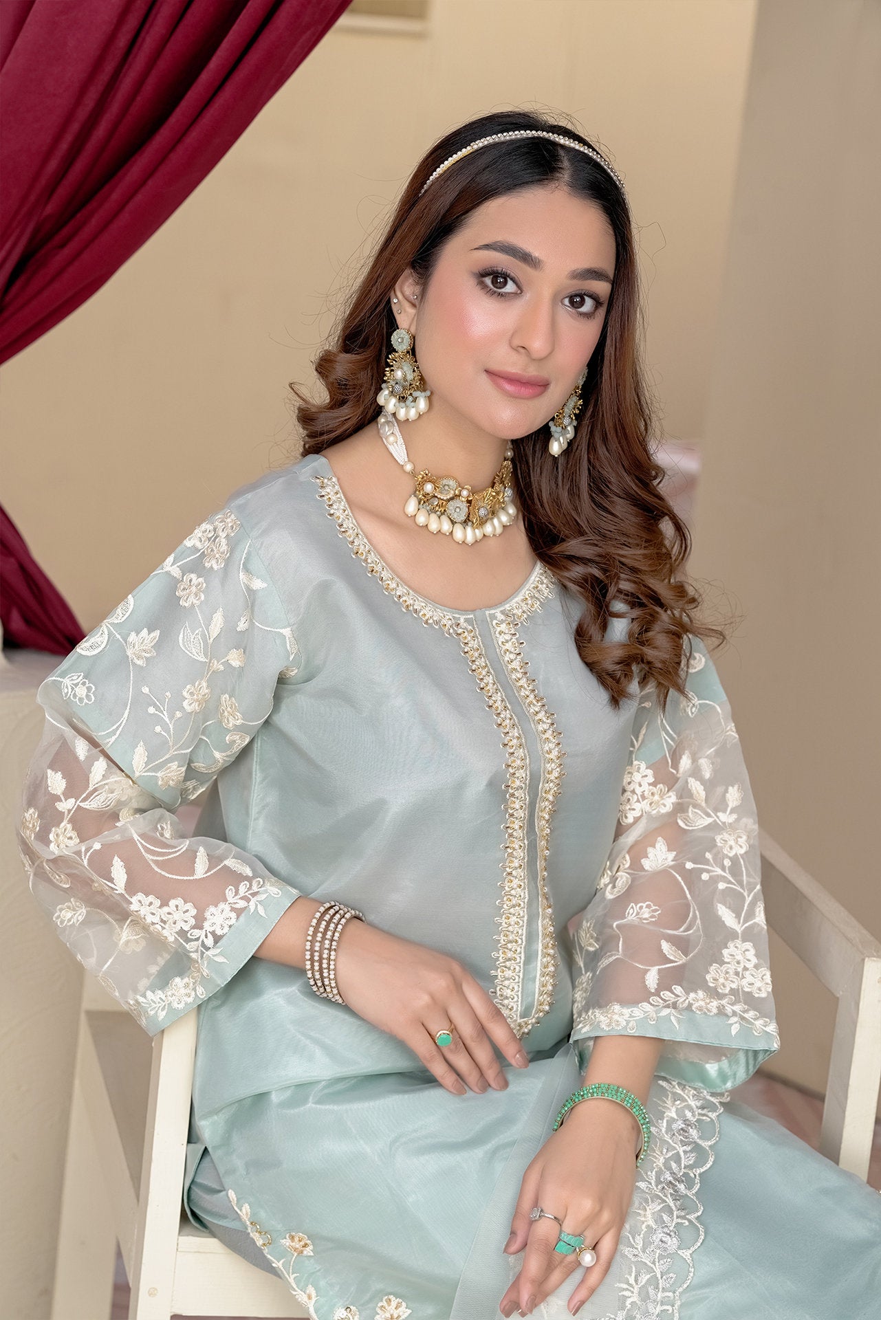 2231 – Sea Green Embellished Organza Suit
