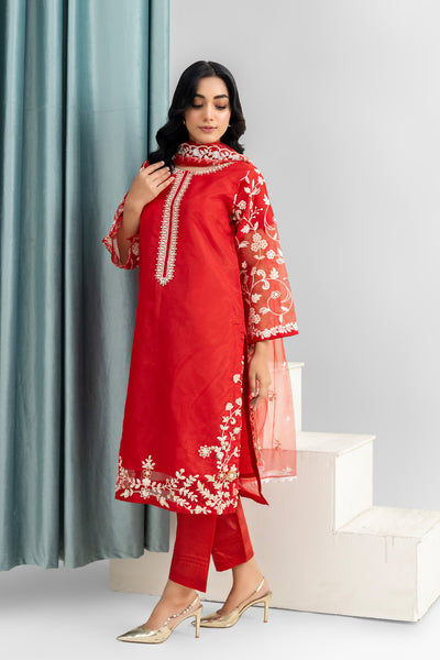 2231 – Red 4 Piece Embellished Organza Suit