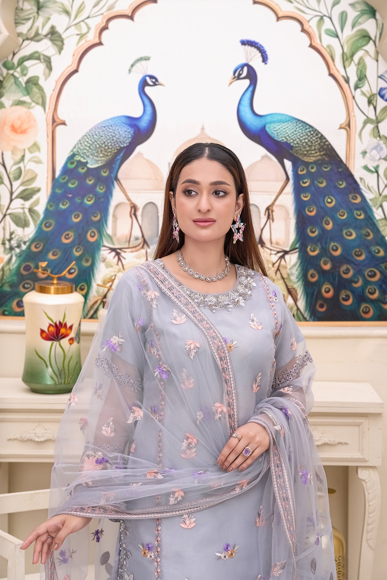 2234 – Grey 4 Piece Embellished  Kurta Suit Set