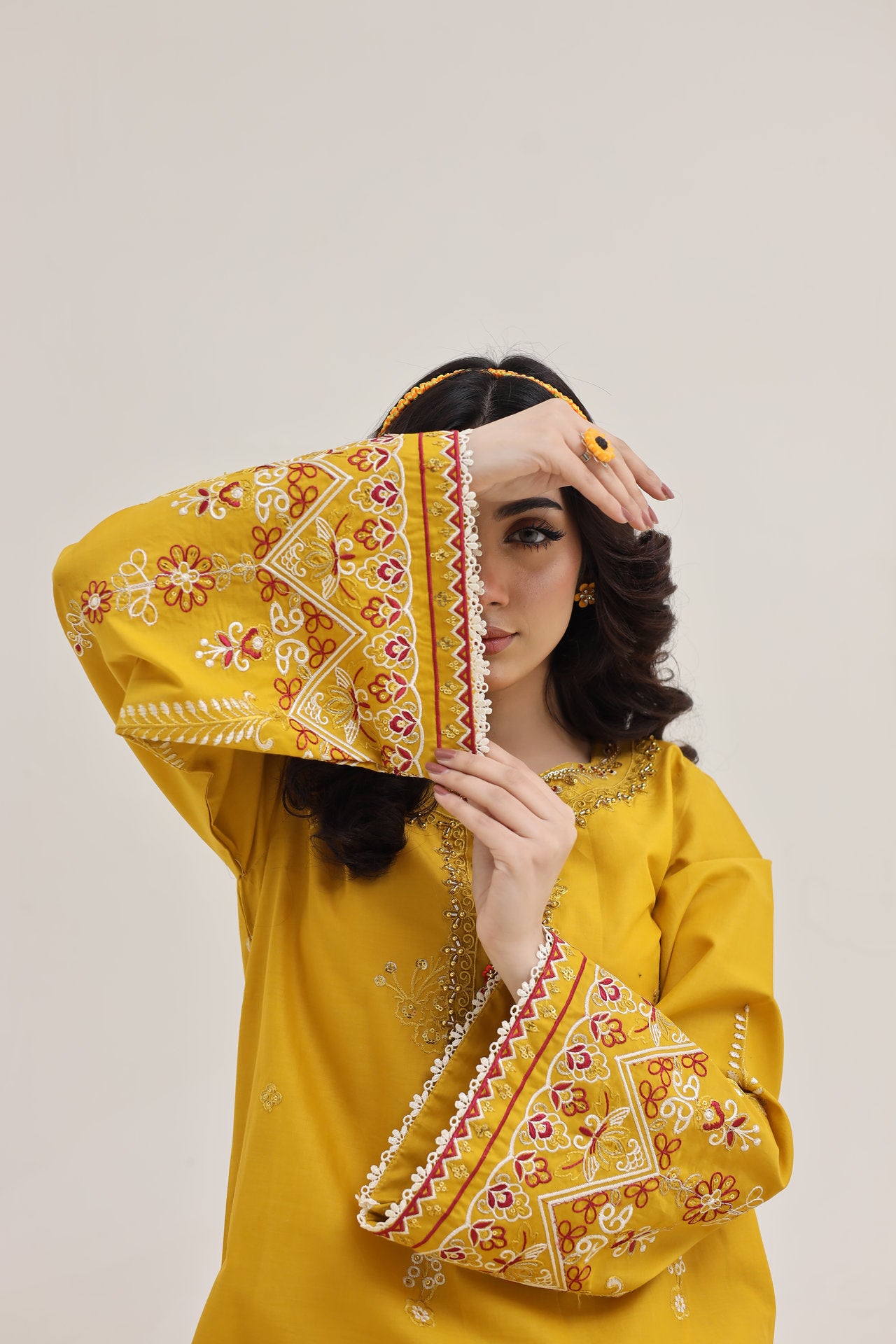 2243-Gold Embroidered 2-Piece Cotton Lawn Suit – Elegant Summer Wear