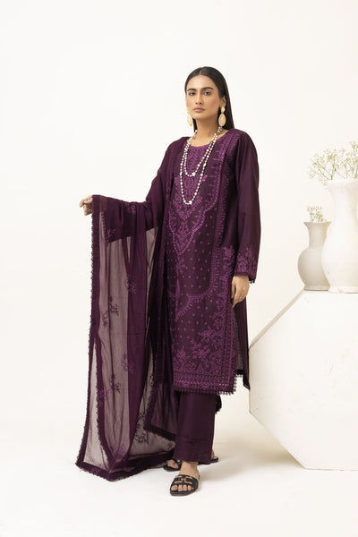 2247 - Purple Embroidered 3-Piece Cotton Lawn Suit – Elegant Summer Wear