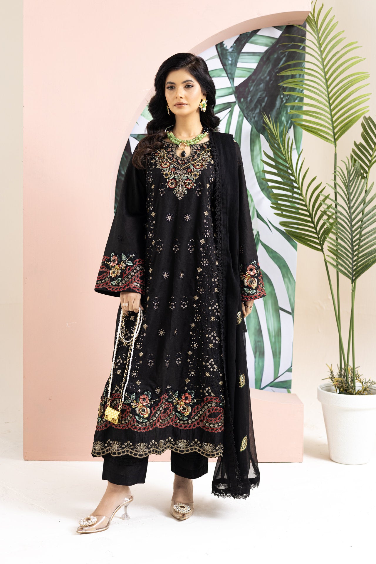 2259 - Black Embroidered 3-Piece Cotton Lawn Suit – Elegant Summer Wear