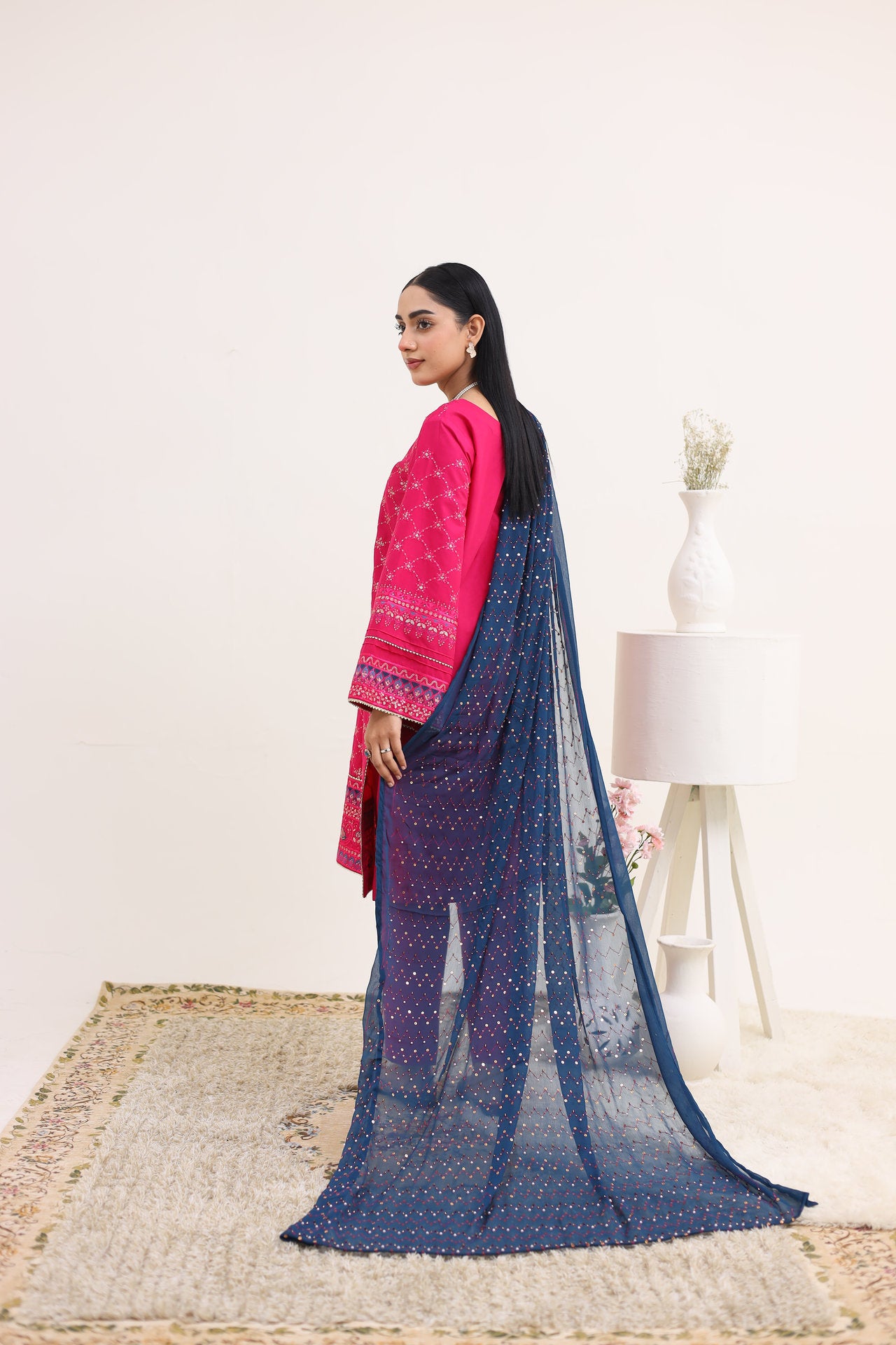 2260 - Hot Pink Embroidered 3-Piece Cotton Lawn Suit – Elegant Summer Wear