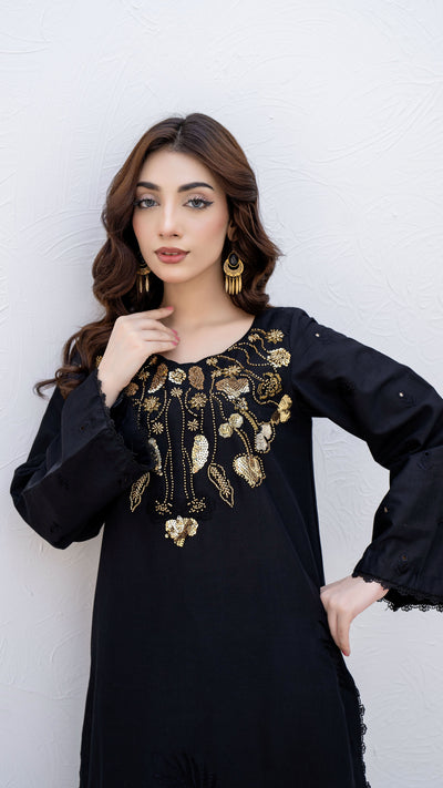 2263-Black Embroidered 2-Piece Cotton Lawn Suit – Elegant Summer Wear