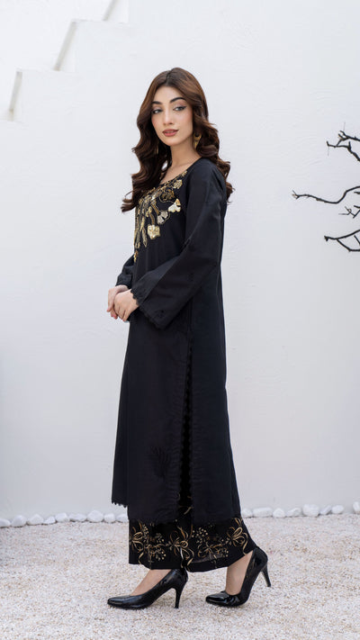 2263-Black Embroidered 2-Piece Cotton Lawn Suit – Elegant Summer Wear