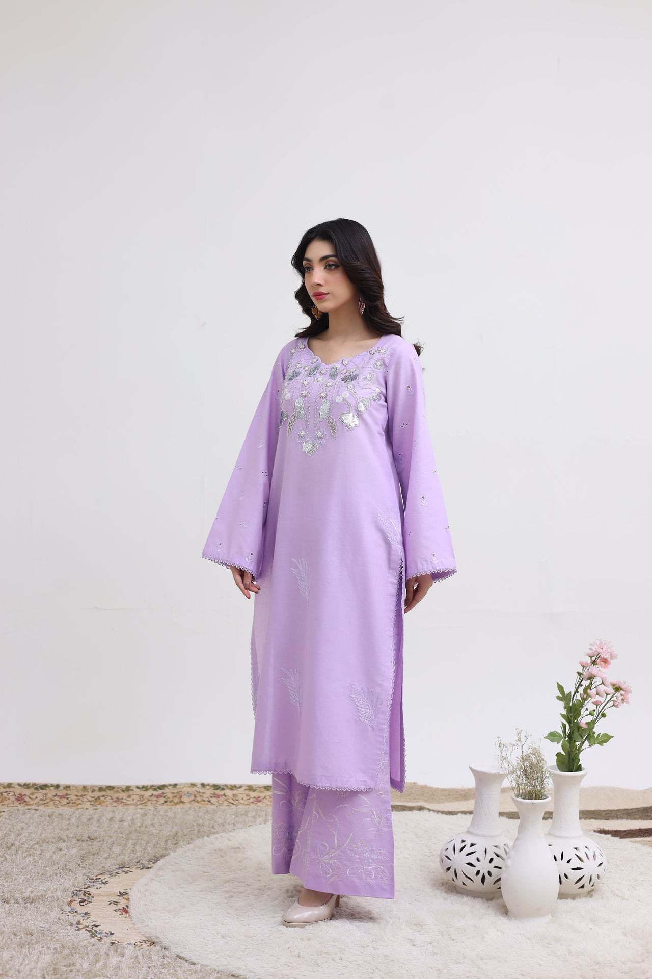 2263-Blue Embroidered 2-Piece Cotton Lawn Suit – Elegant Summer Wear