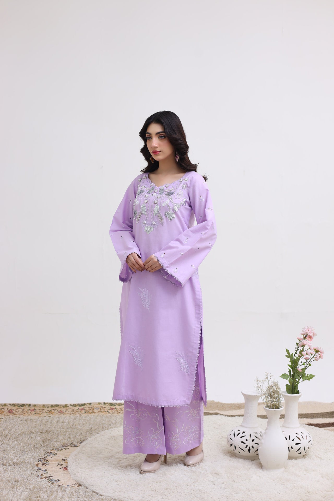 2263-Blue Embroidered 2-Piece Cotton Lawn Suit – Elegant Summer Wear