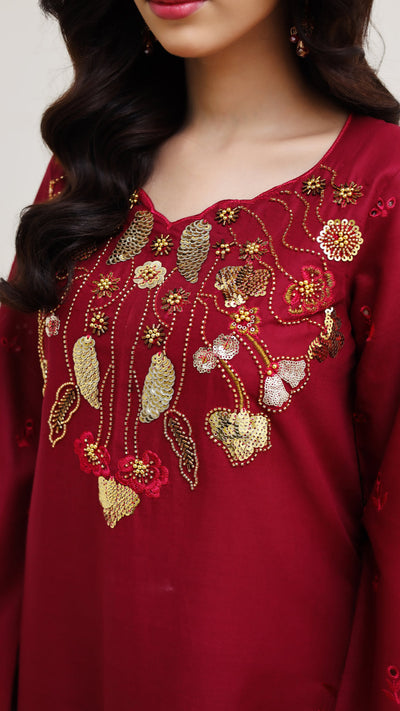 2263-Red-maroon Embroidered 2-Piece Cotton Lawn Suit – Elegant  Wear