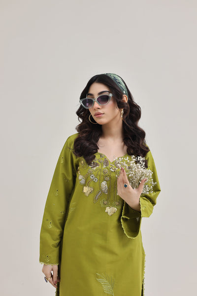 2263-Parrot Green Embroidered 2-Piece Cotton Lawn Suit – Elegant Summer Wear