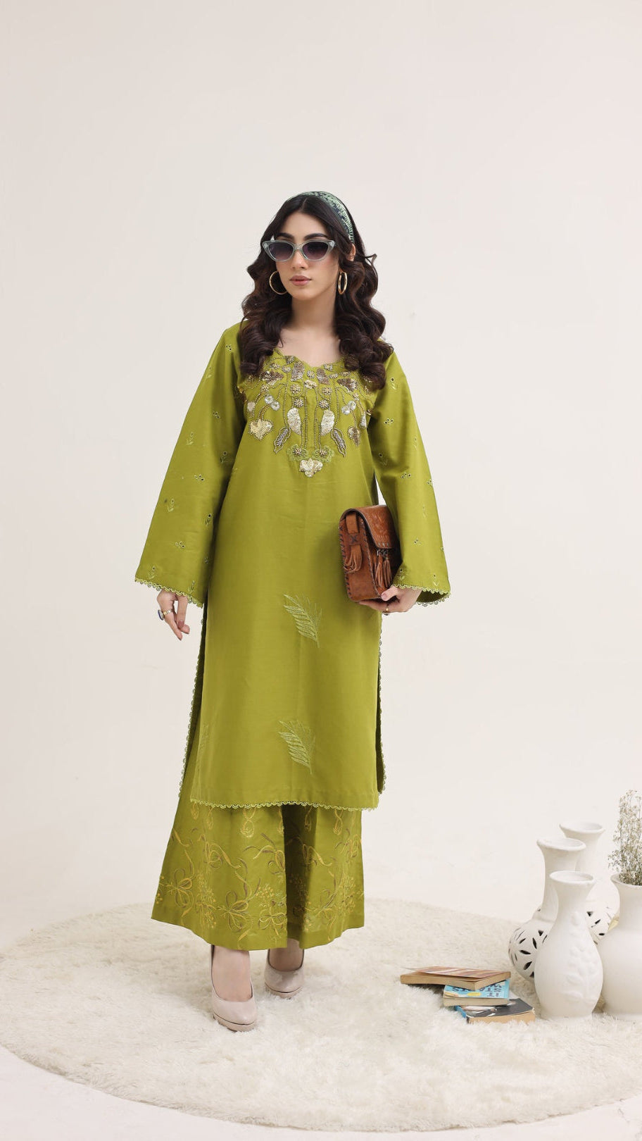 2263-Parrot Green Embroidered 2-Piece Cotton Lawn Suit – Elegant Summer Wear