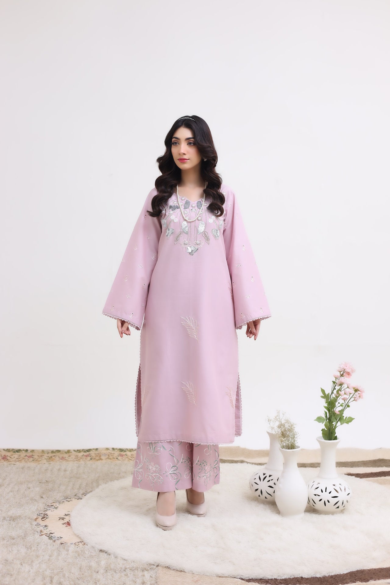 2263-Light Pink Embroidered 2-Piece Cotton Lawn Suit – Elegant Summer Wear