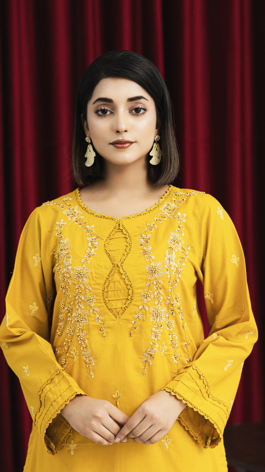 2265-Golden-colored embroidered 2-piece lawn Suit
