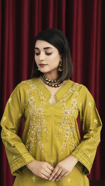 2265-Parrot Green -colored embroidered 2-piece lawn Suit