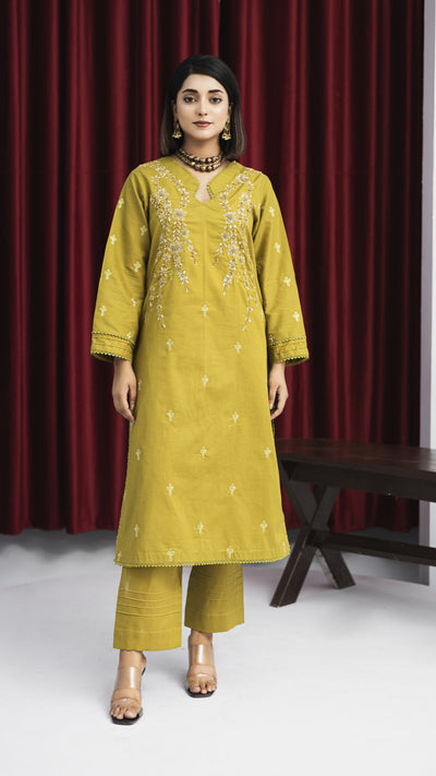 2265-Parrot Green -colored embroidered 2-piece lawn Suit
