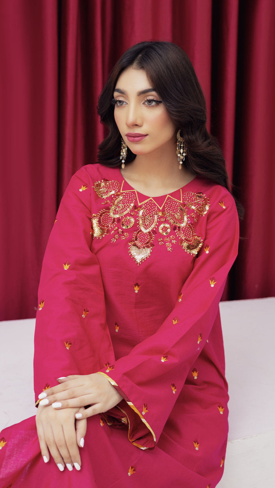 2273-Shocking Pink Embroidered 2-Piece Lawn Suit – Elegant Summer Wear