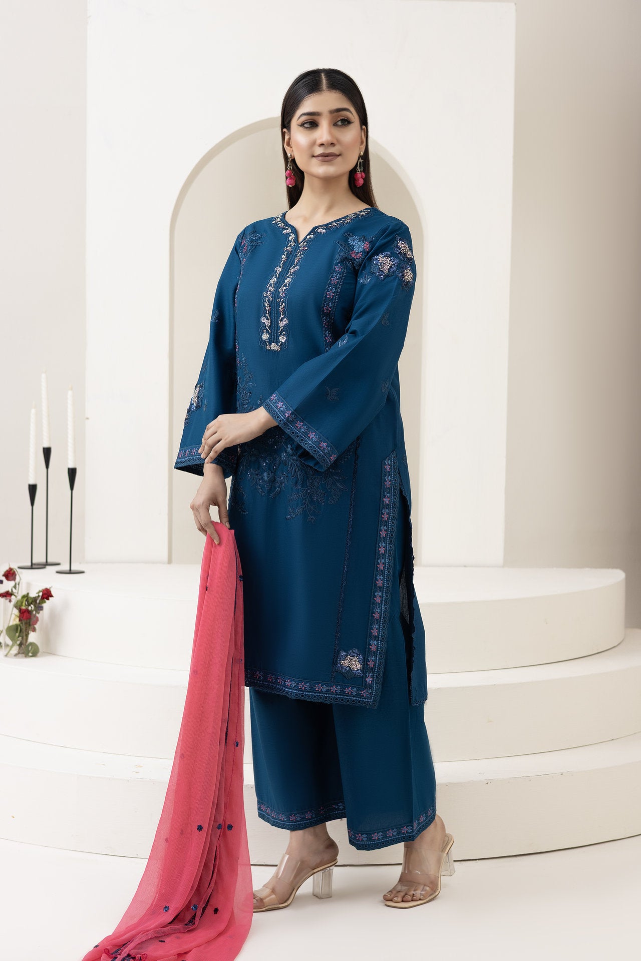 2281-Zinc Blue 3-Piece Suit  Embroidered Cotton lawn Suit