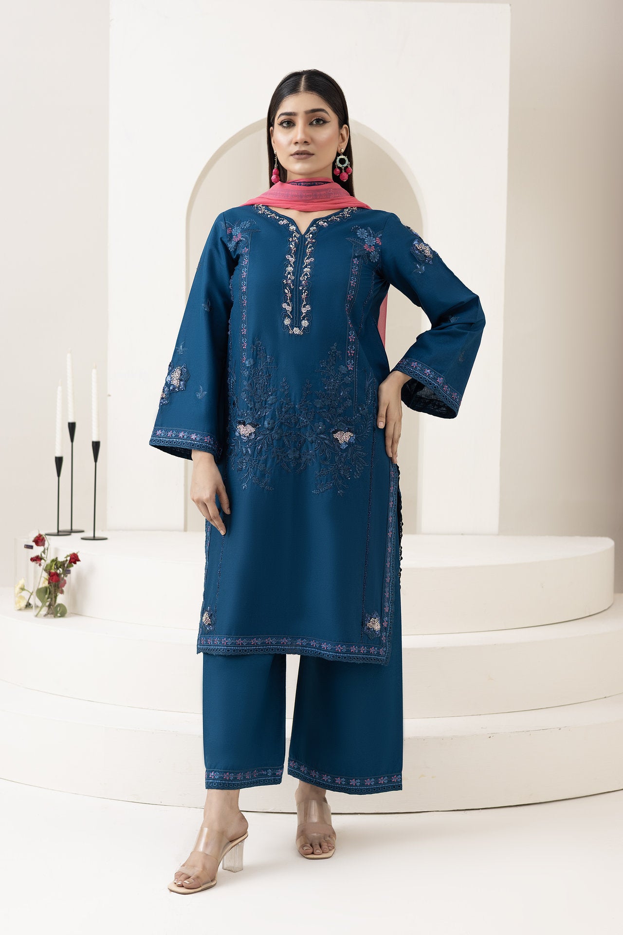 2281-Zinc Blue 3-Piece Suit  Embroidered Cotton lawn Suit