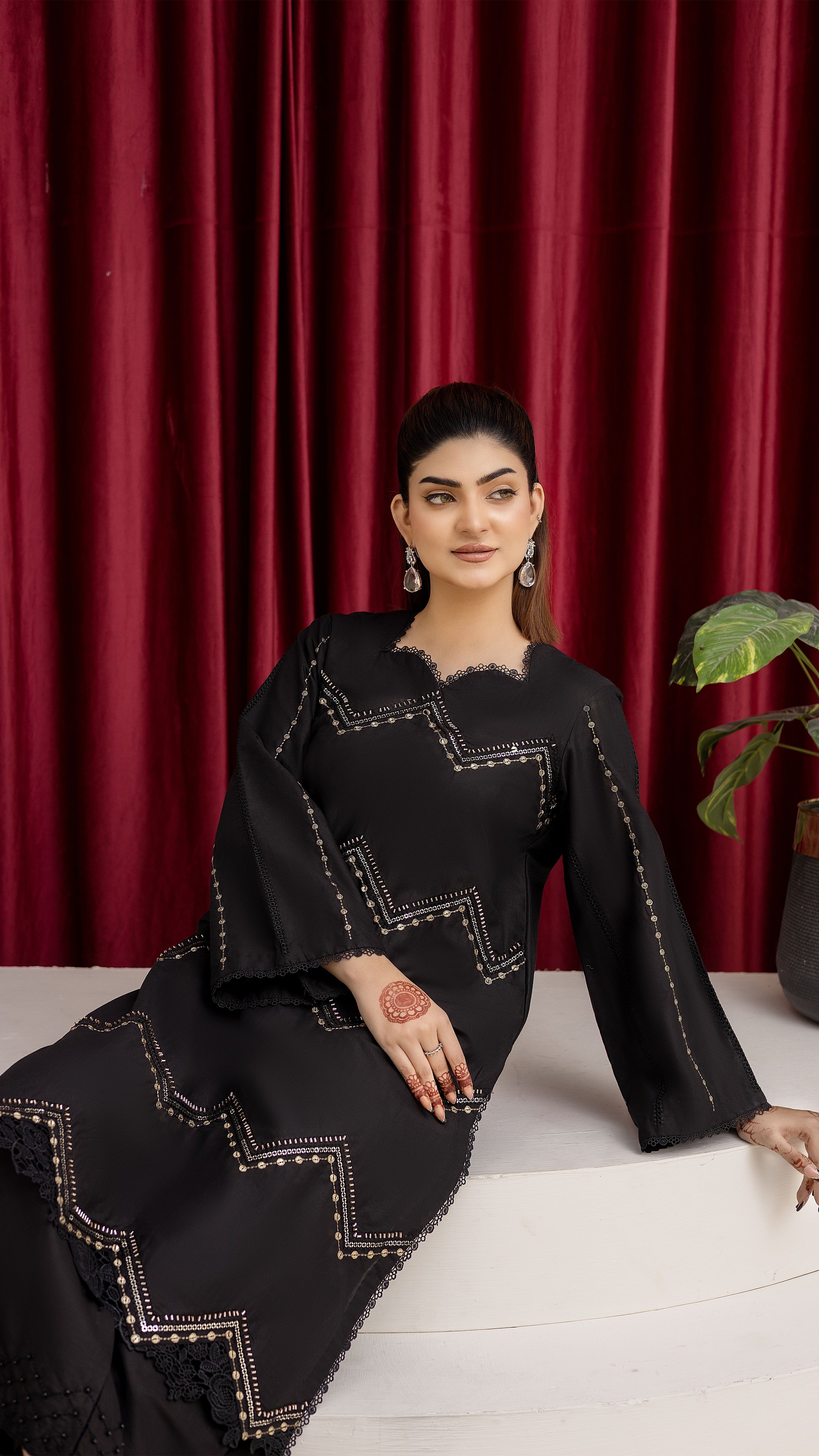 2283-Black Embroidered 2-Piece Cotton Lawn Suit