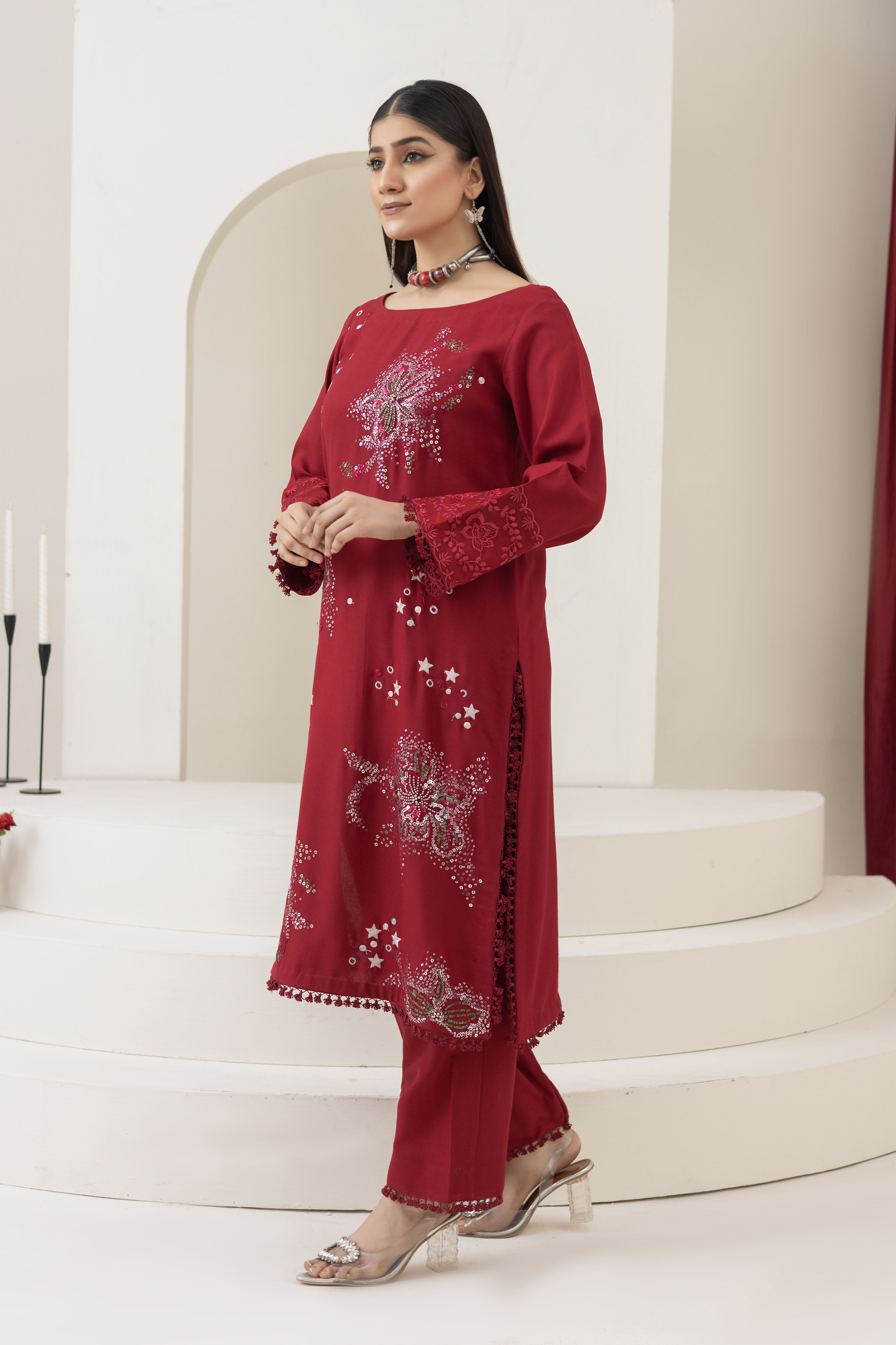 2284-Hot Pink Embroidered 2-Piece Dhanak Suit