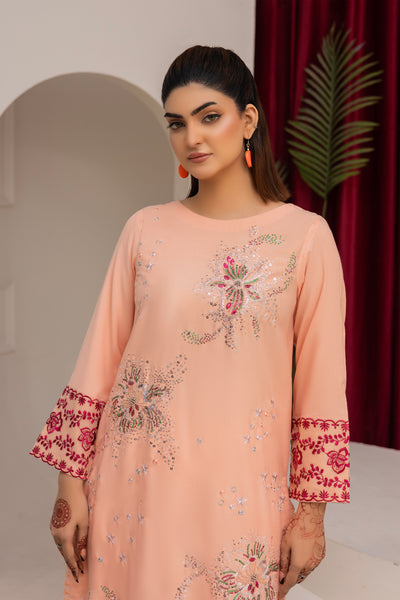2284-Peach Embroidered 2-Piece Dhanak Suit