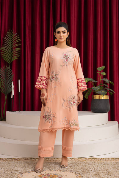 2284-Peach Embroidered 2-Piece Dhanak Suit