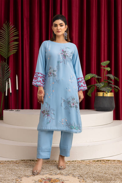 2284-Sky Blue Embroidered 2-Piece Dhanak Suit