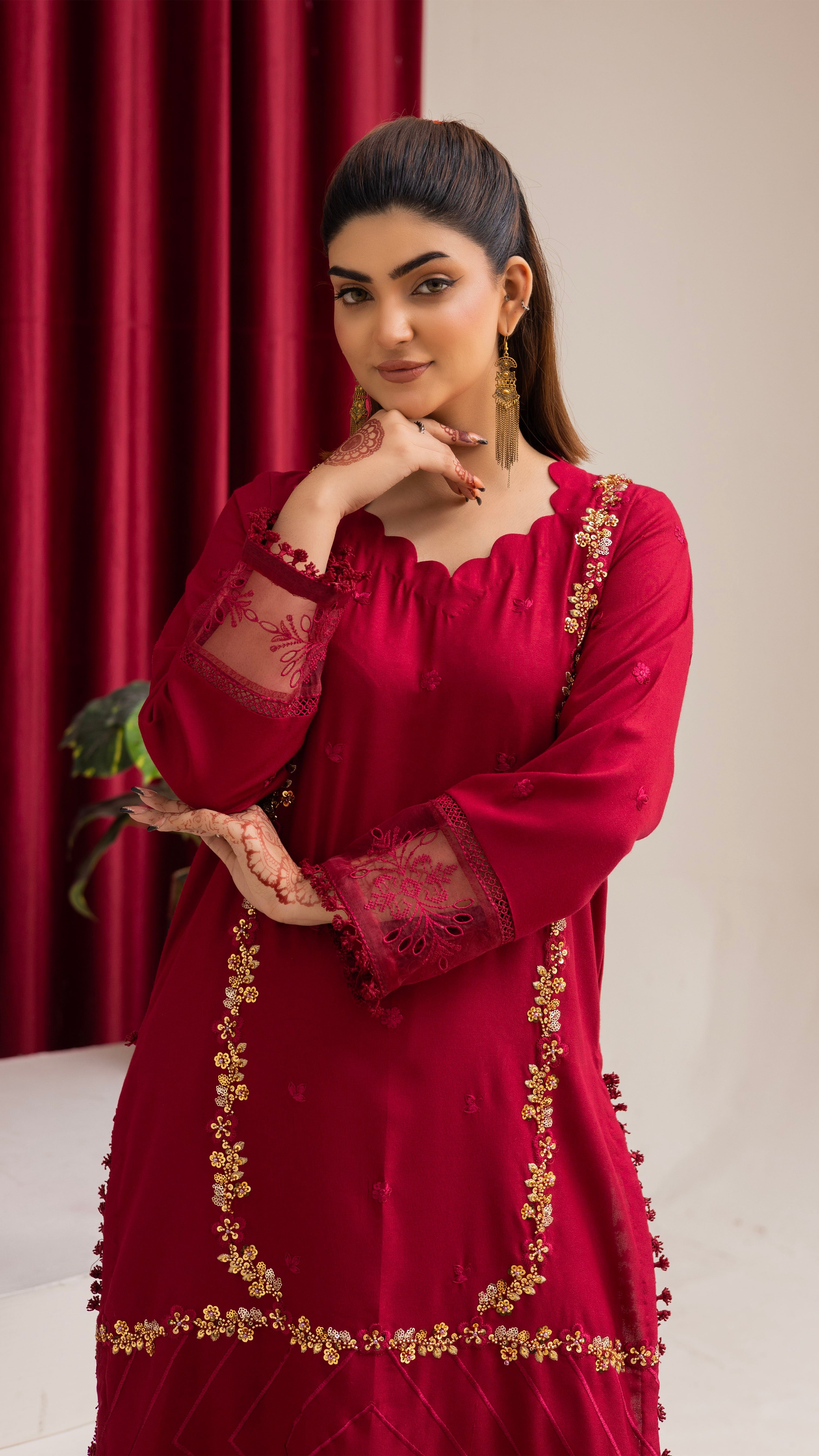 2286-Hot Pink Embroidered 2-Piece Dhanak Suit