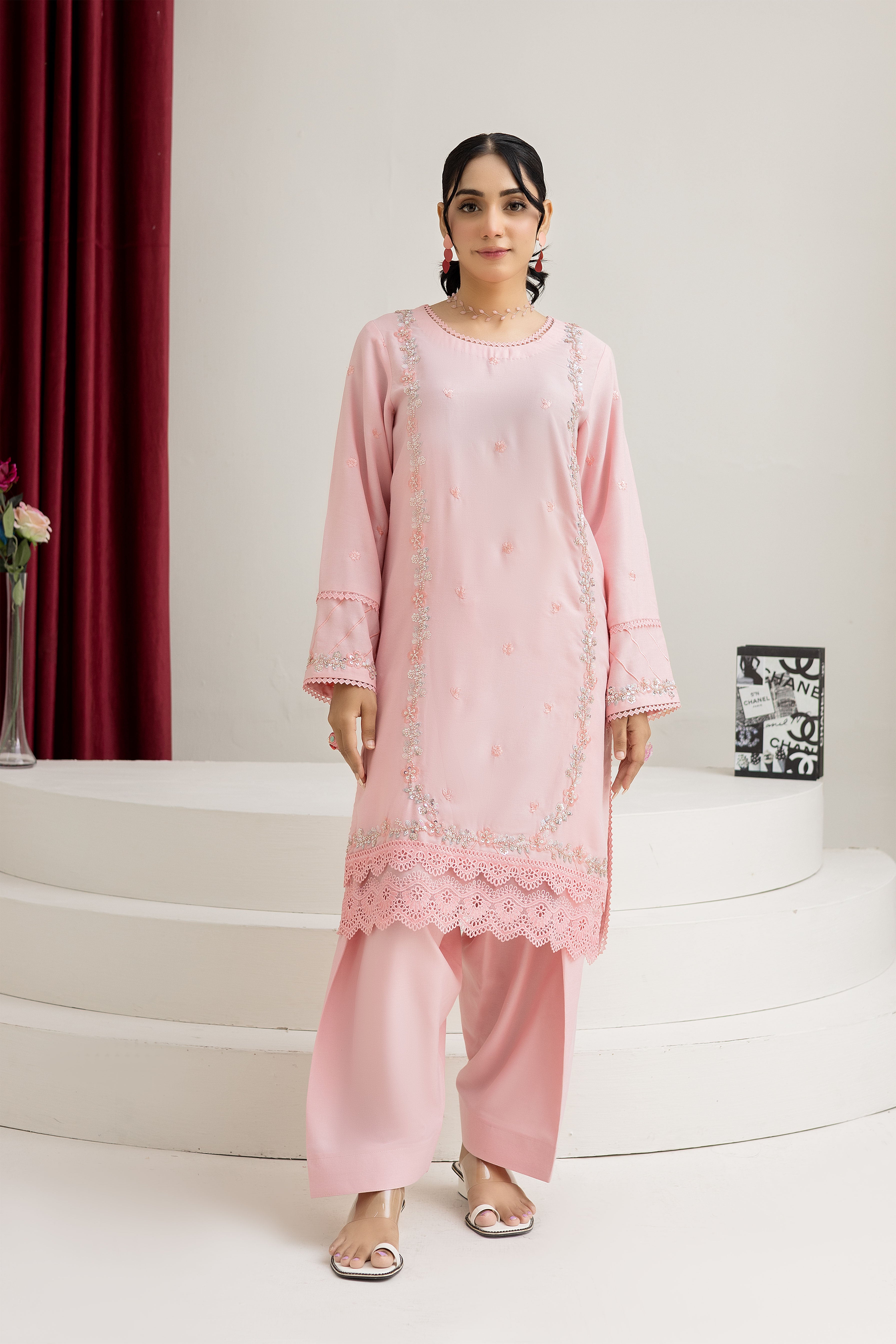 2286- Light Pink Embroidered 2-Piece Dhanak Suit