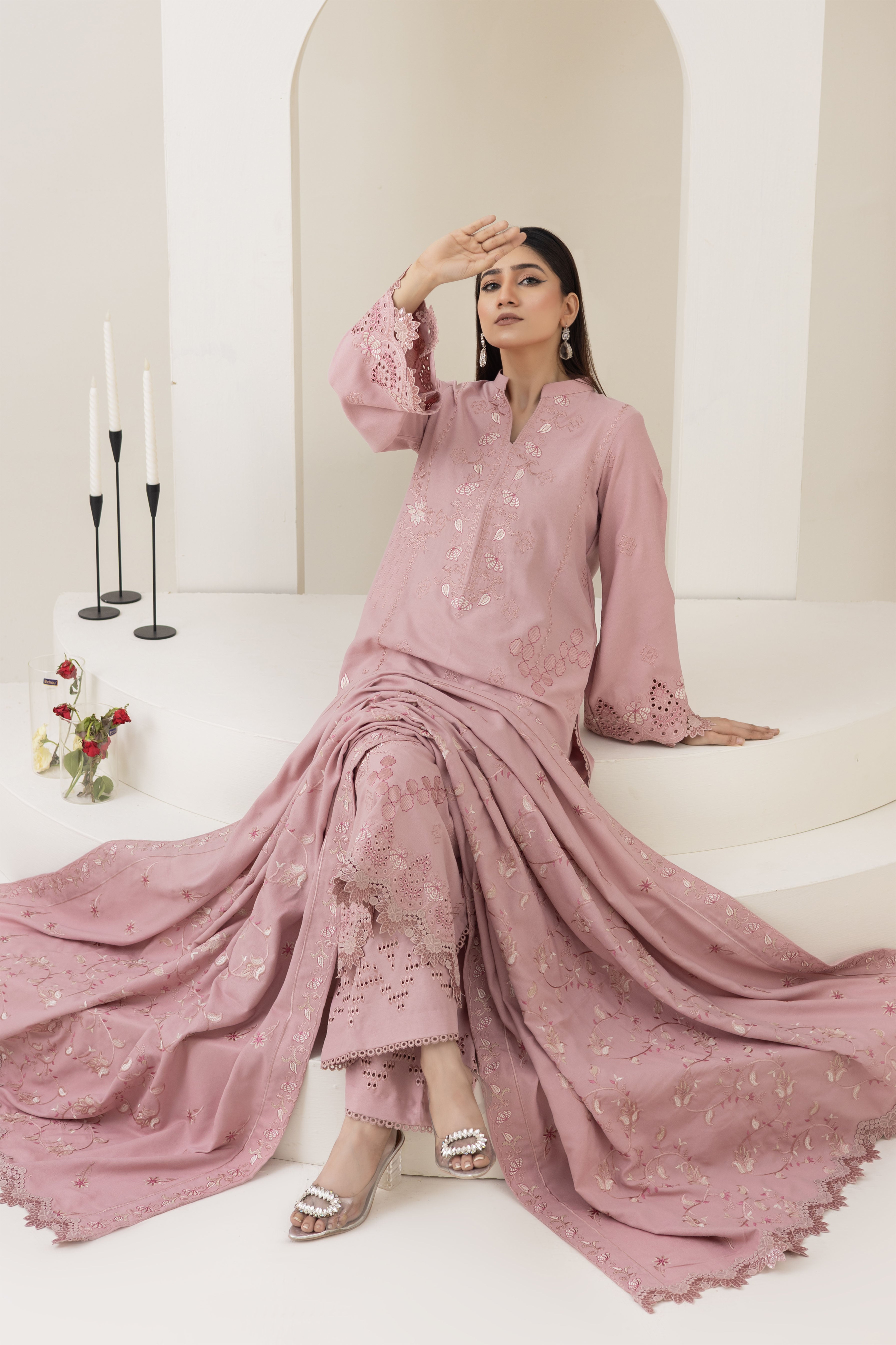 2287-Piyazi Embroidered 3-Piece Dhanak Suit