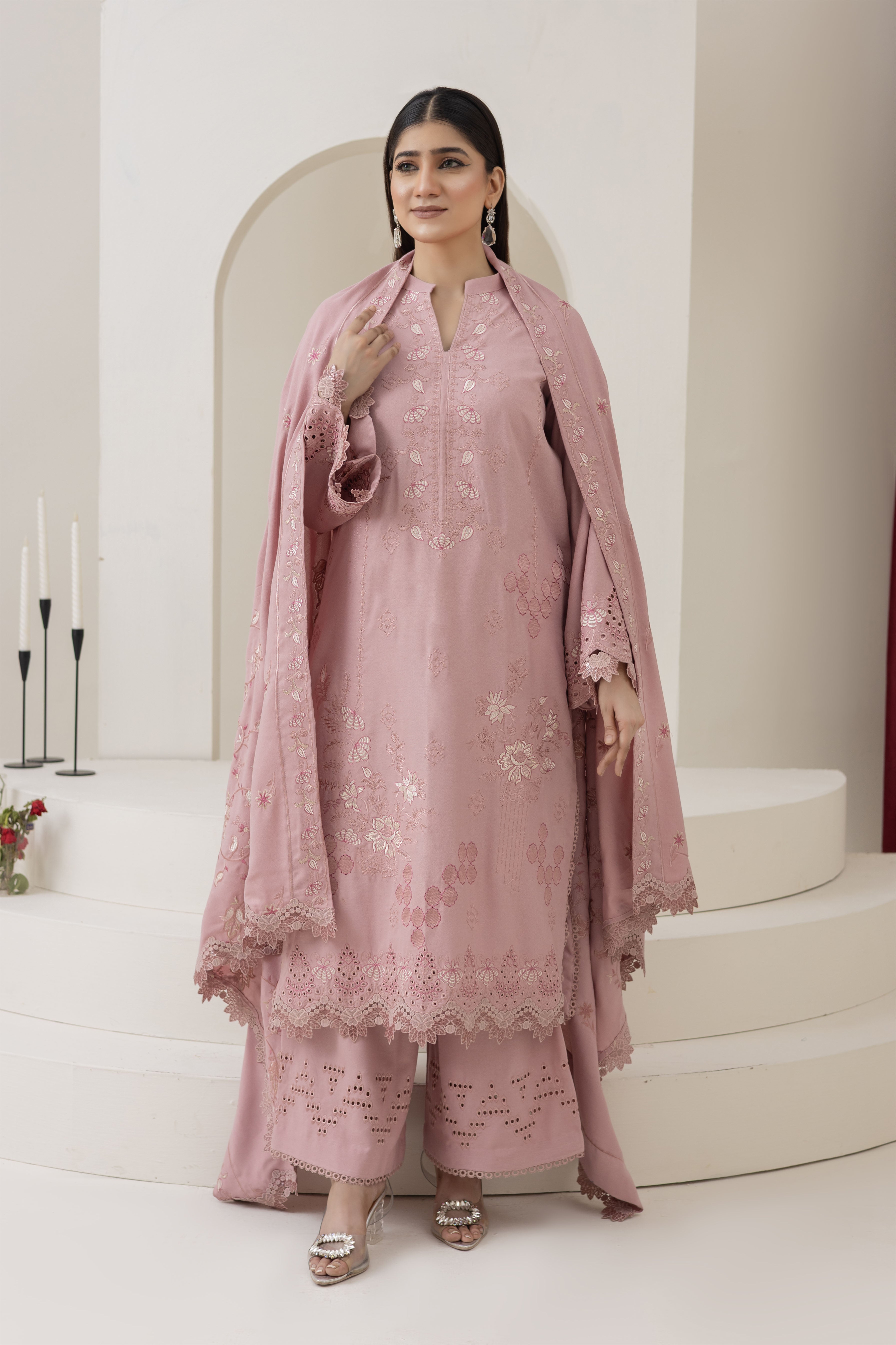 2287-Piyazi Embroidered 3-Piece Dhanak Suit