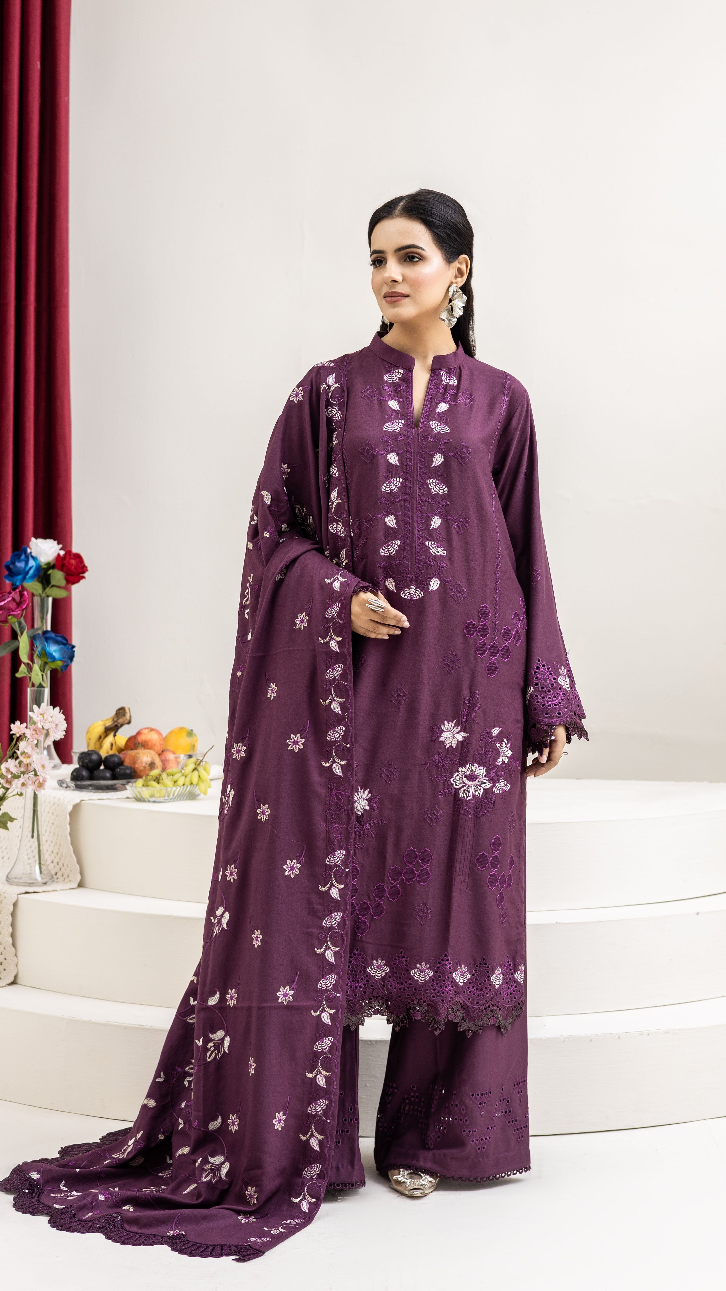 2287-Purple Embroidered 3-Piece Dhanak Suit