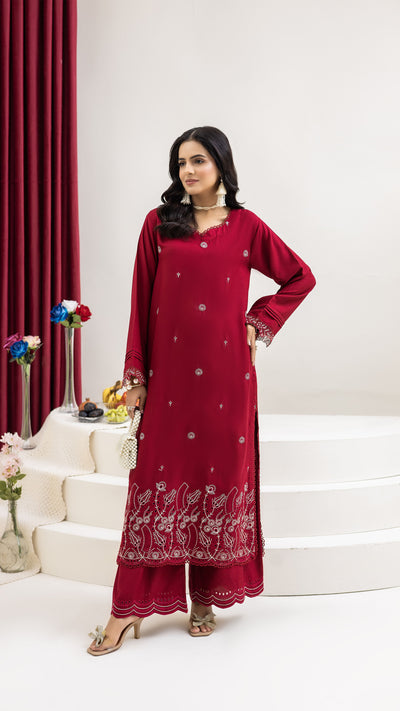 2288- 2 Piece Hot Pink Embroidered Dhanak Suit