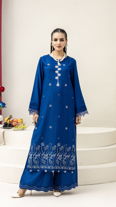 2288- 2 Piece Ink Blue Embroidered Dhanak Suit