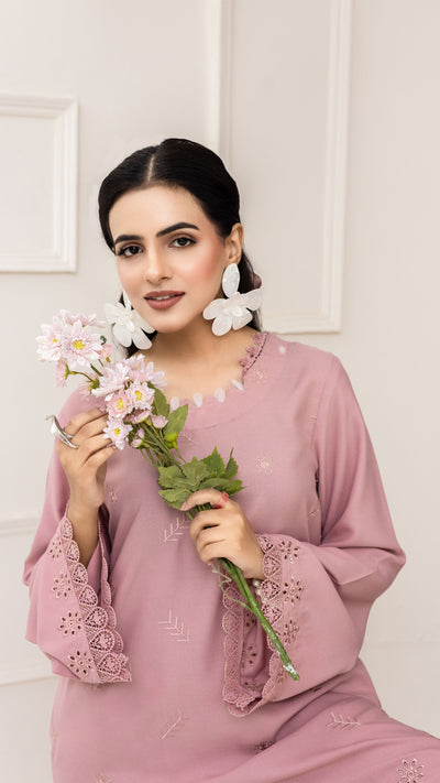 2289 2-Piece  Light Pink Embroidered Dhanak Suit