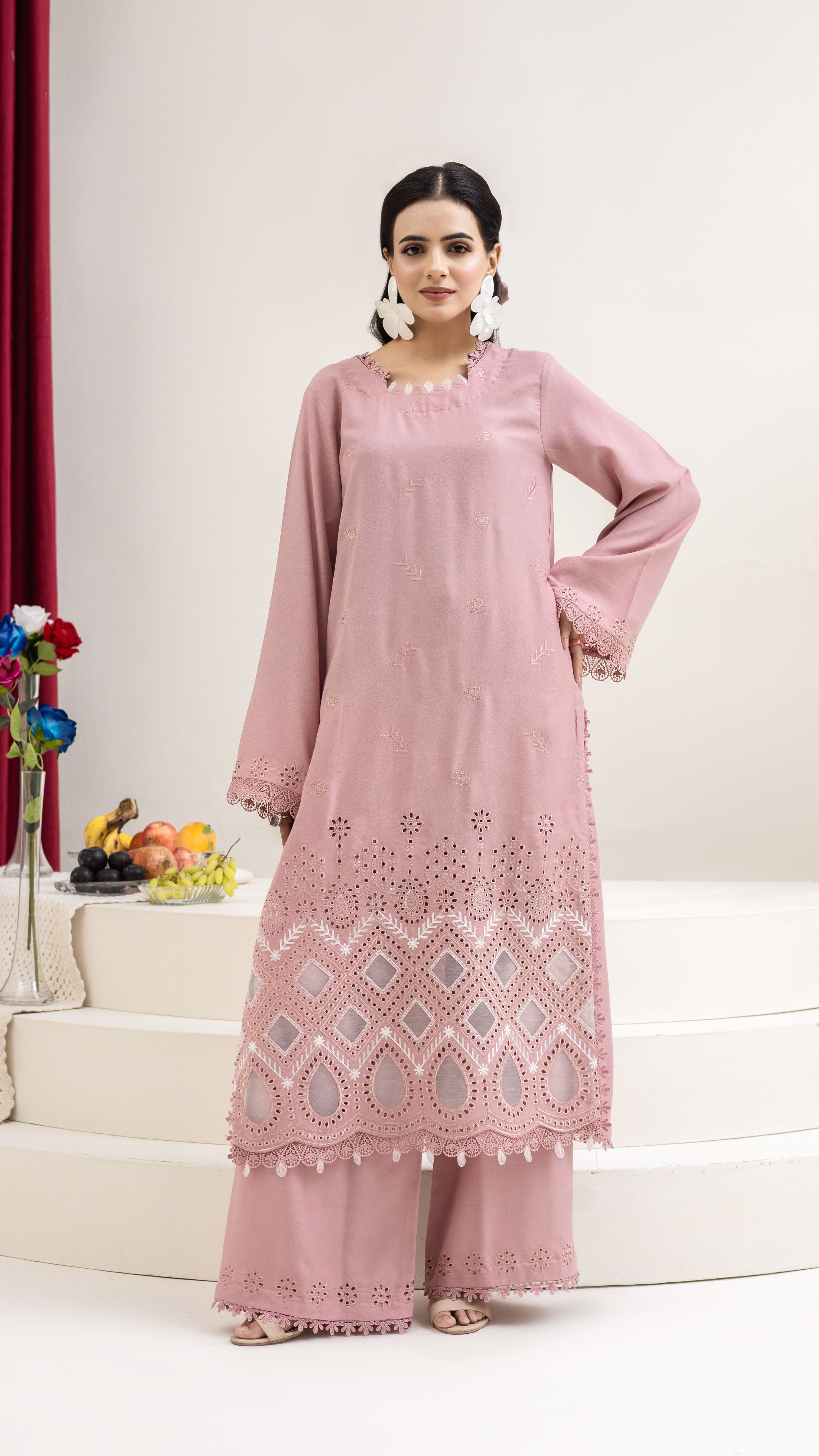 2289 2-Piece  Light Pink Embroidered Dhanak Suit