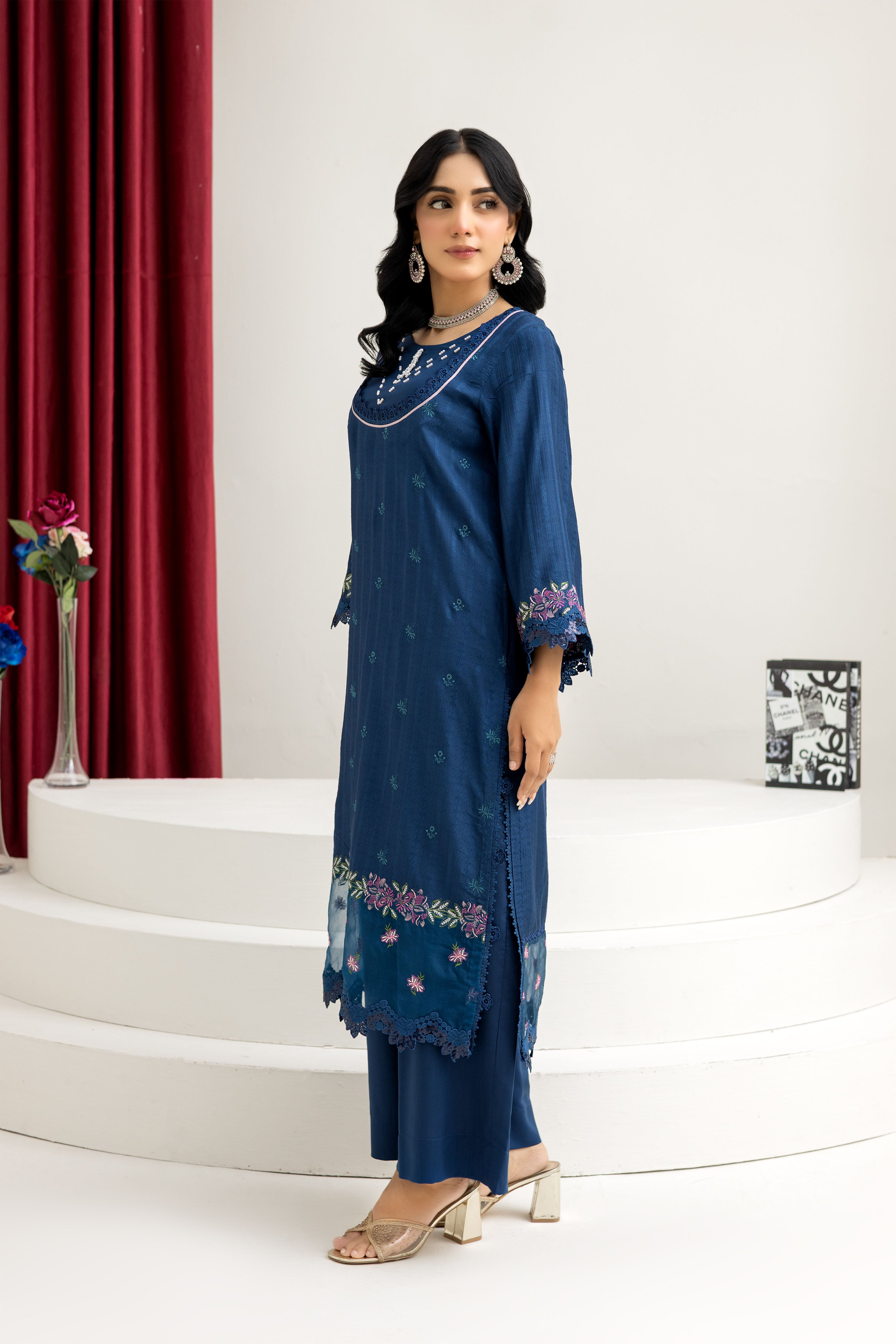 2290-2-Piece Zinc Blue Embroidered Viscose Suit