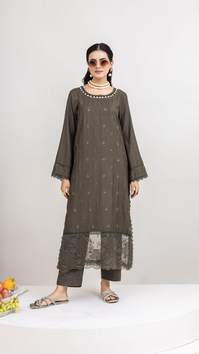 2291 -2-Piece Mehndi Embroidered Viscose Suit