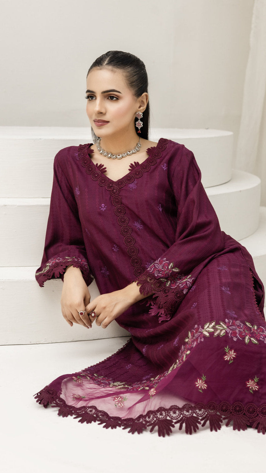 2290-2-Piece Purple Embroidered Viscose Suit