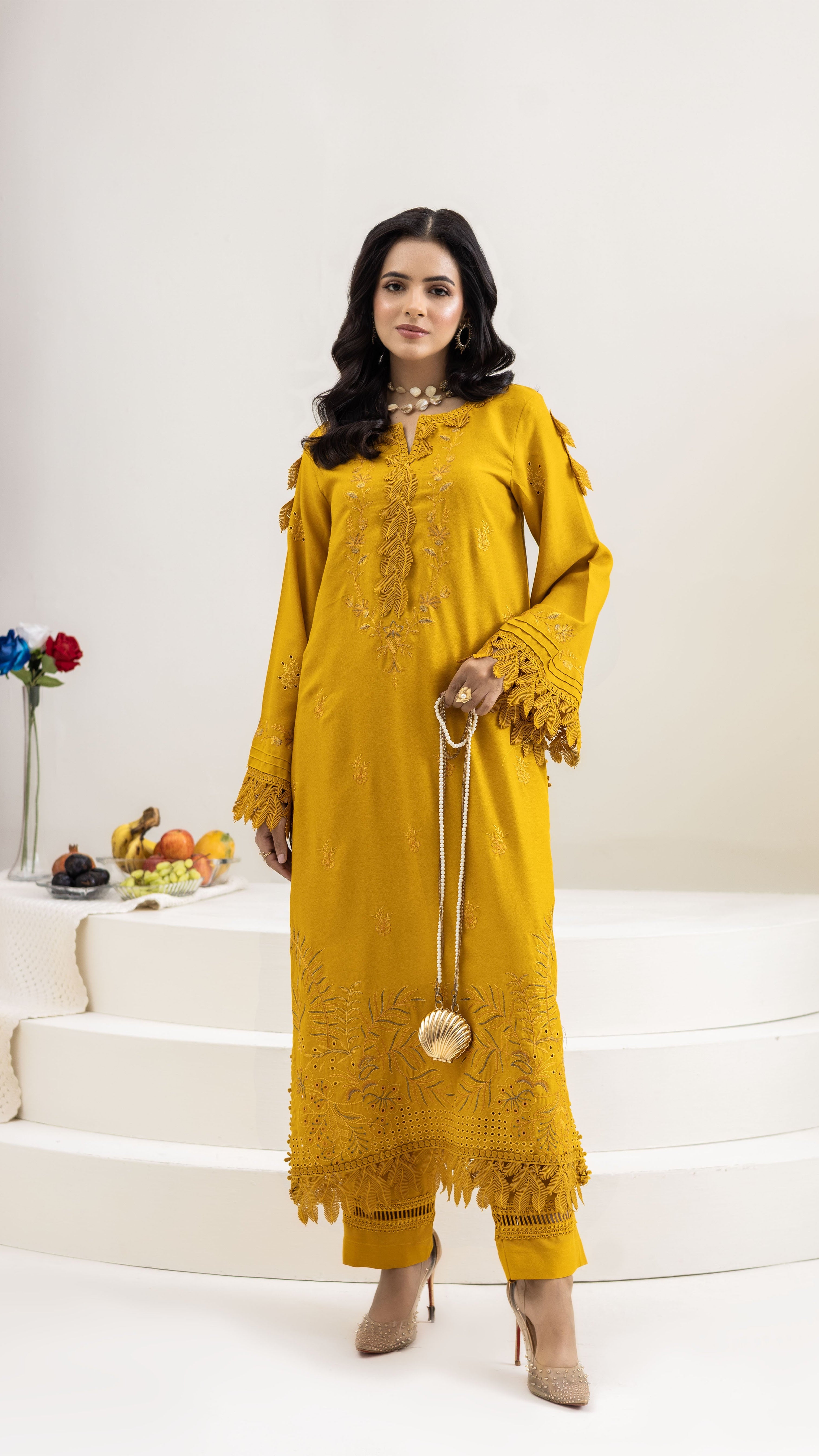 2292-2-Piece Golden Embroidered Dhanak Suit