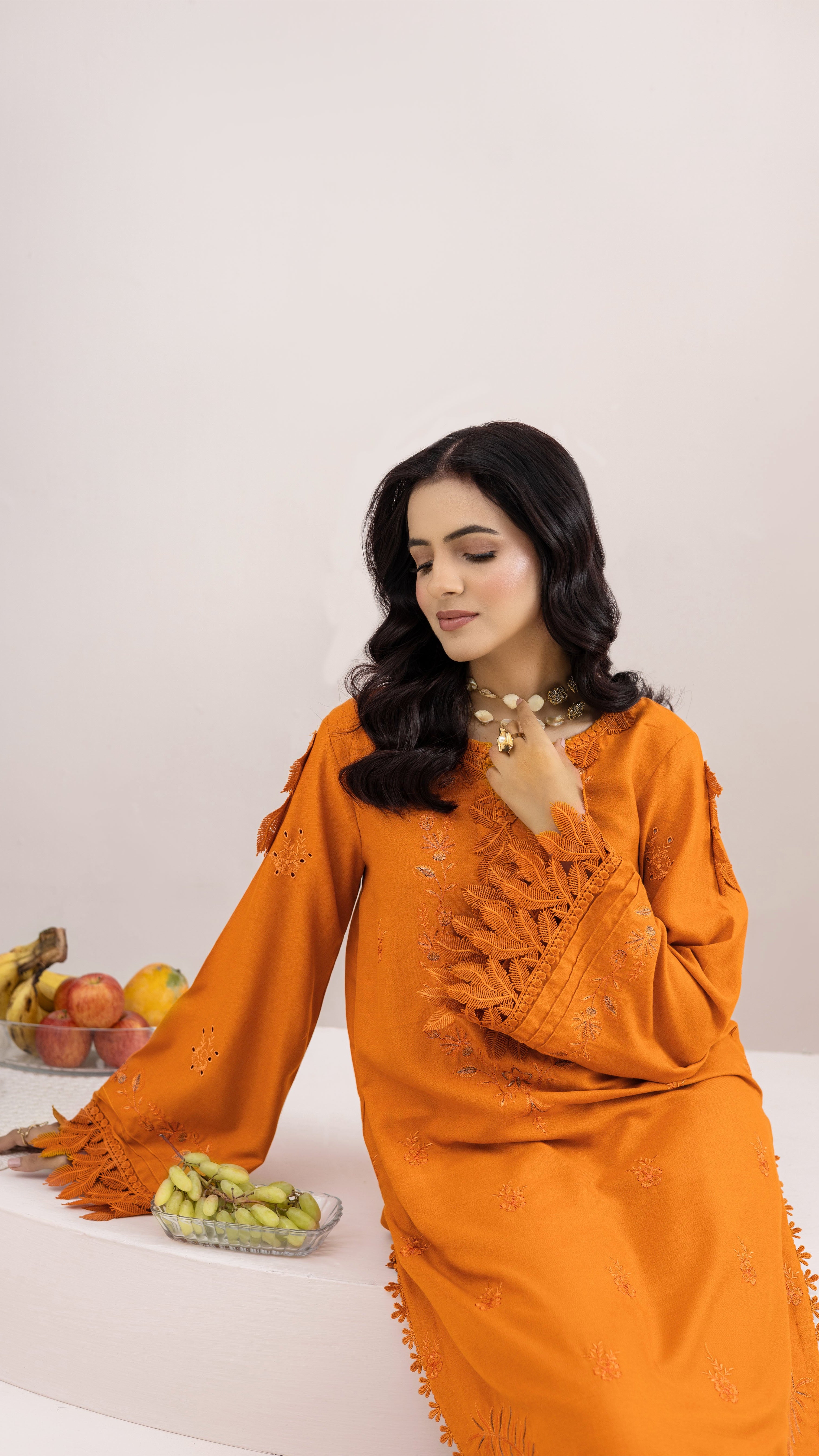 2292-2-Piece Orange Embroidered Dhanak Suit