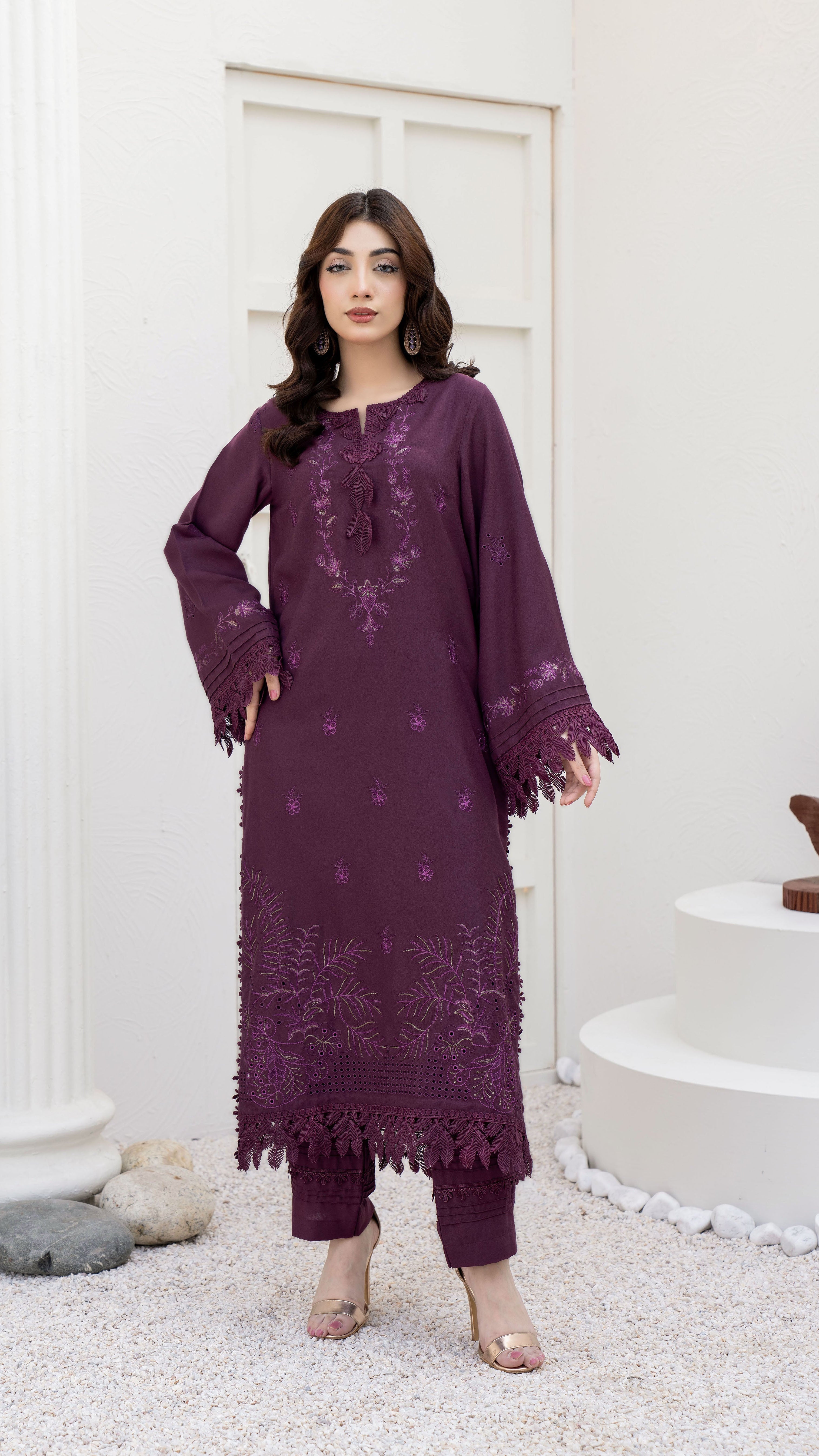 2292-2-Piece Purple Embroidered Dhanak Suit