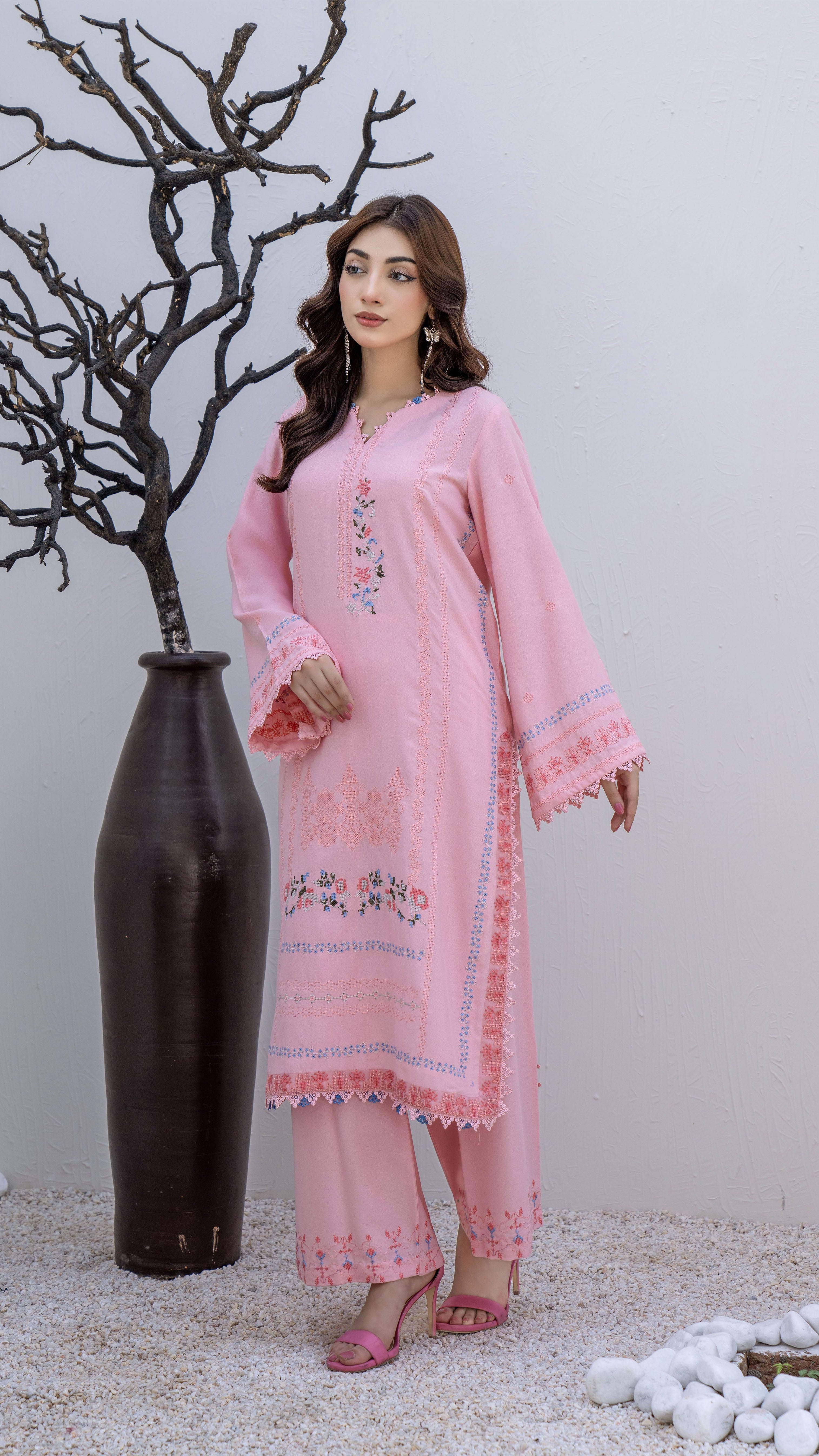 2294-2-Piece Baby Pink Embroidered Dhanak Suit