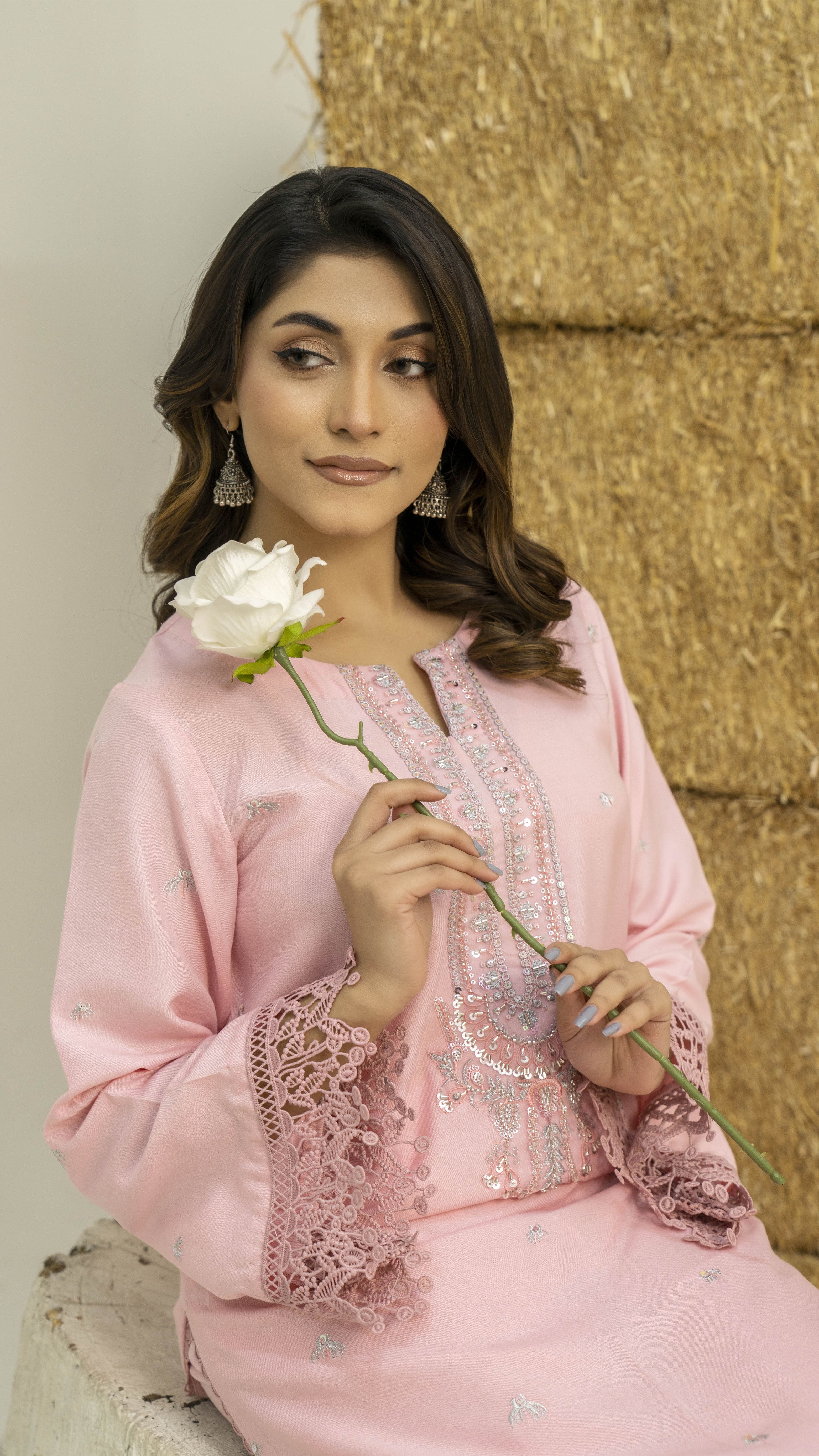 2297 Baby Pink 2-Piece  Embroidered Dhanak Suit