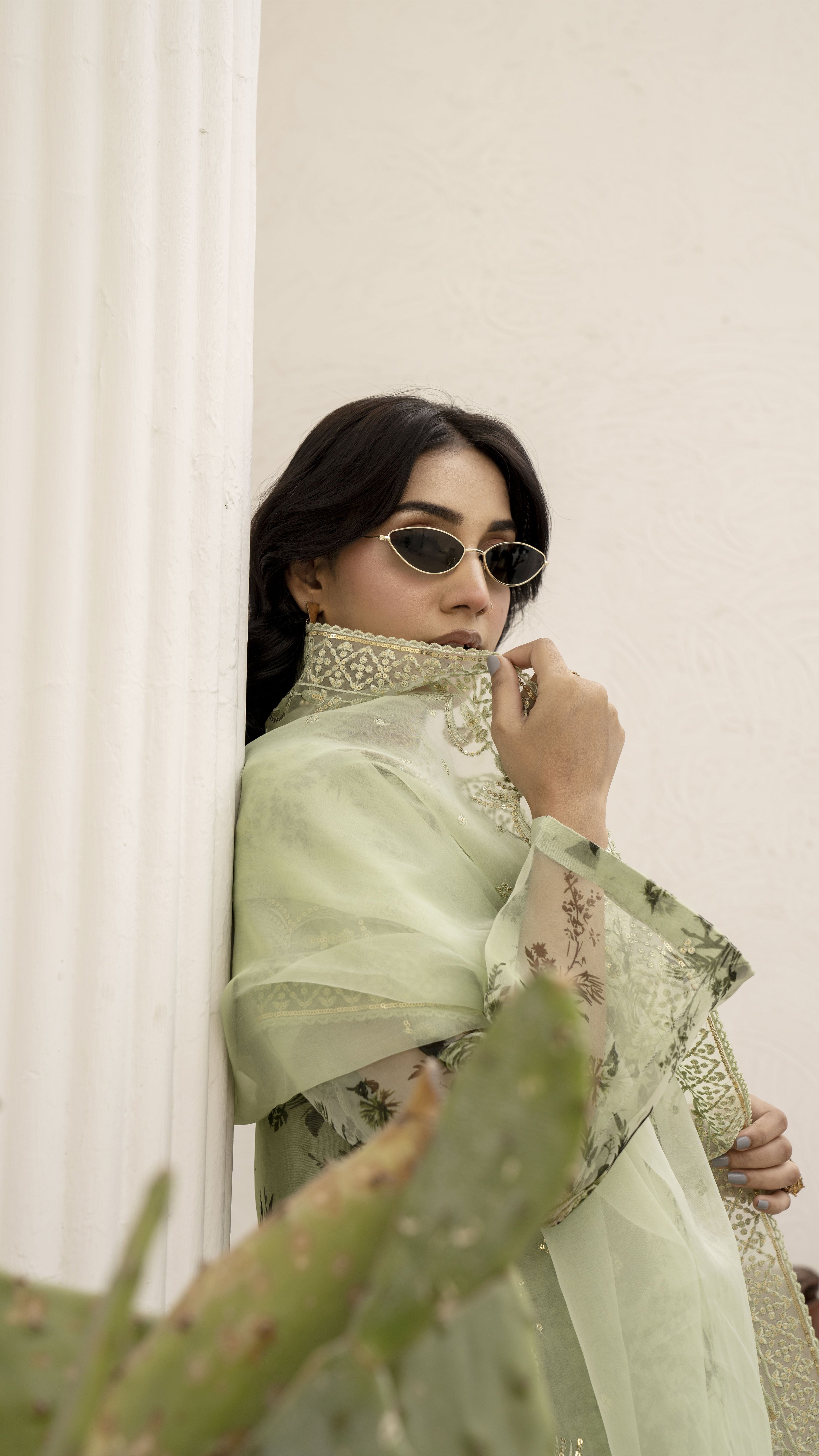 2299- Green 4 Piece Embellished Organza Suit Set