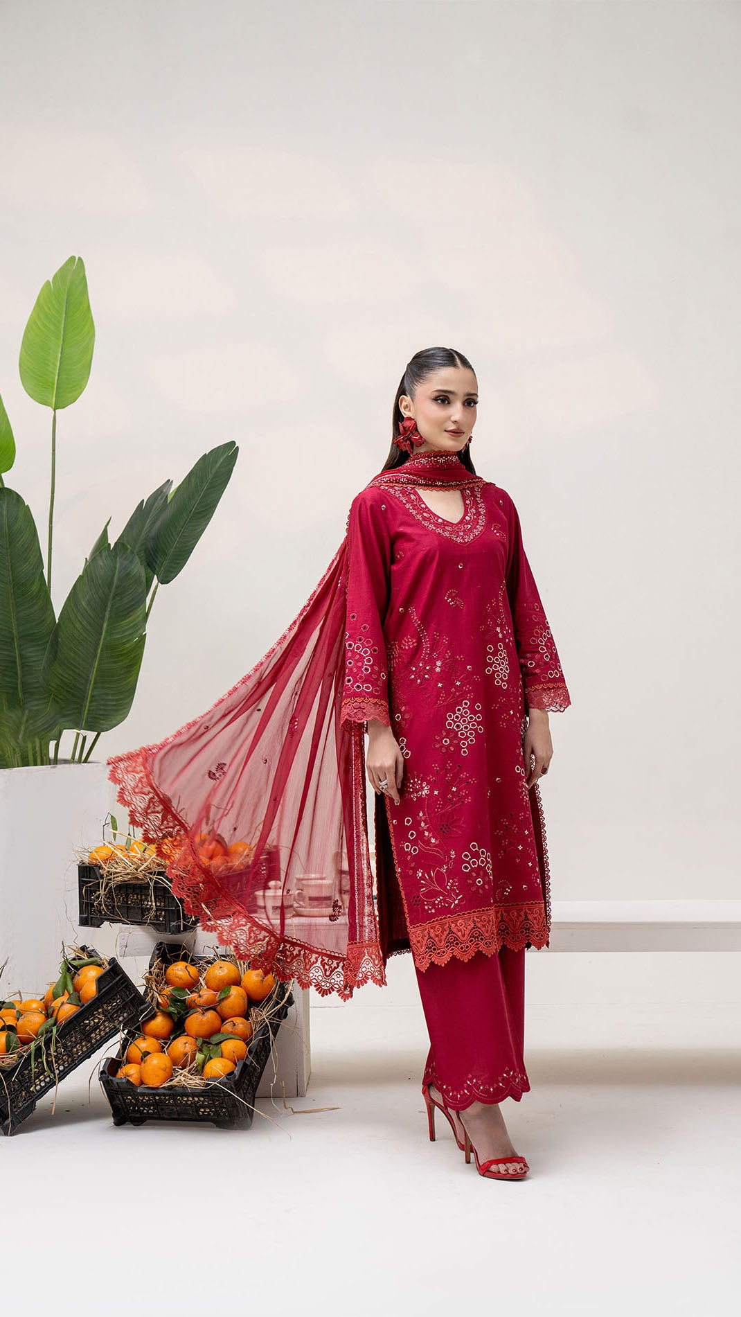 2304 - Hot Pink  Embroidered 3-Piece Cotton Lawn Suit – Elegant Summer Wear