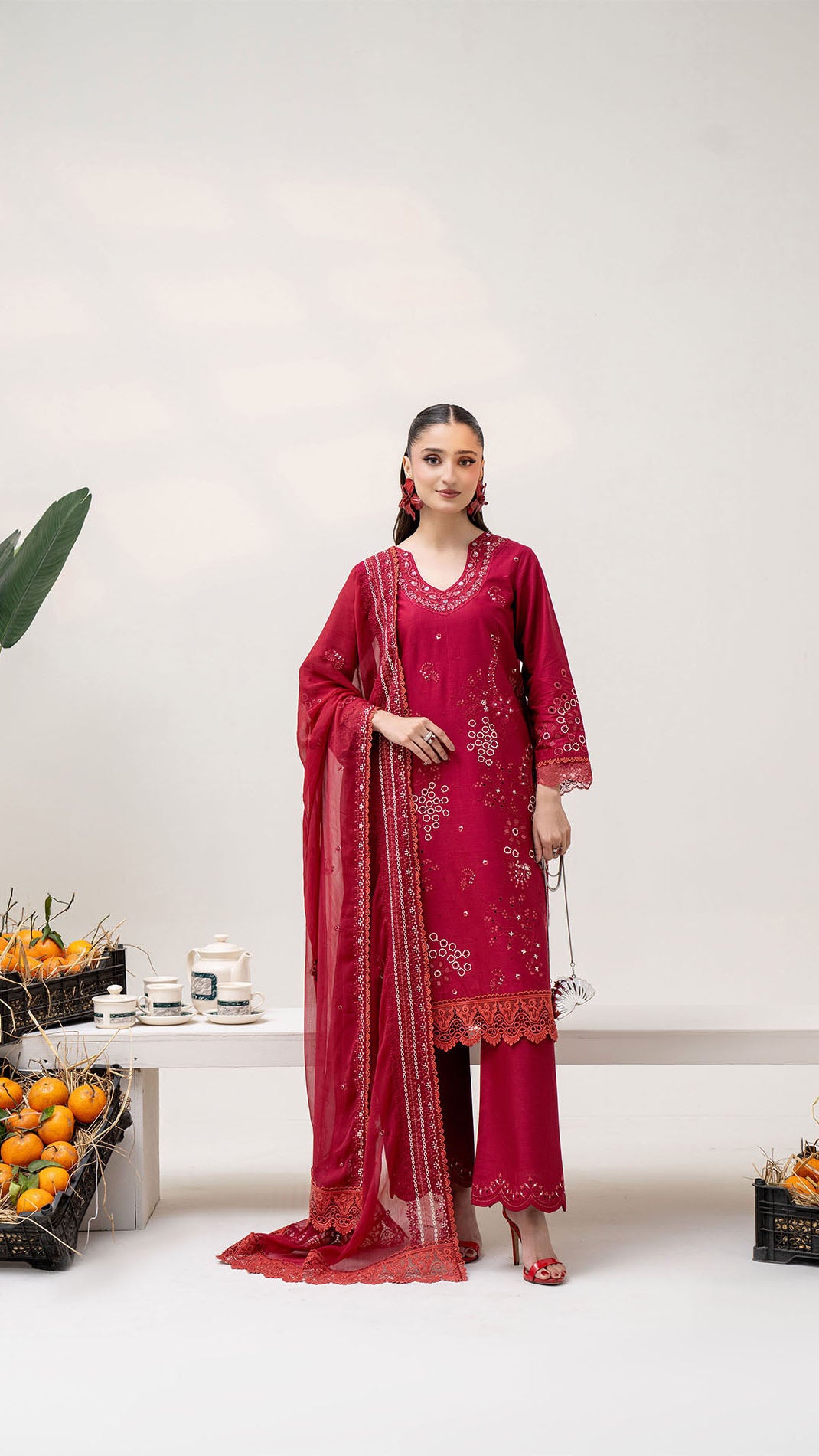 2304 - Hot Pink  Embroidered 3-Piece Cotton Lawn Suit – Elegant Summer Wear