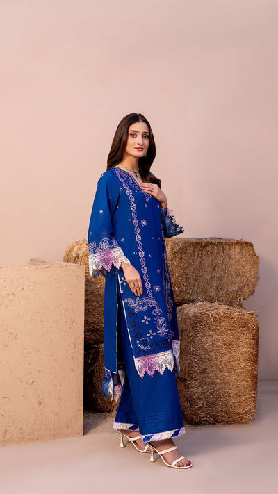2306-Ink Blue 3-Piece Suit  Embroidered Cotton lawn Suit