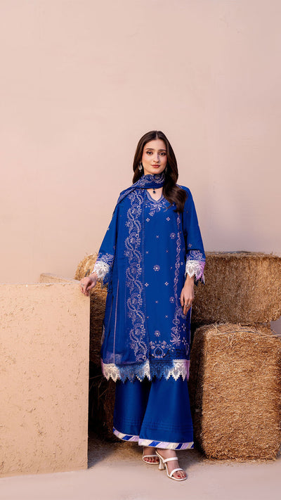 2306-Ink Blue 3-Piece Suit  Embroidered Cotton lawn Suit