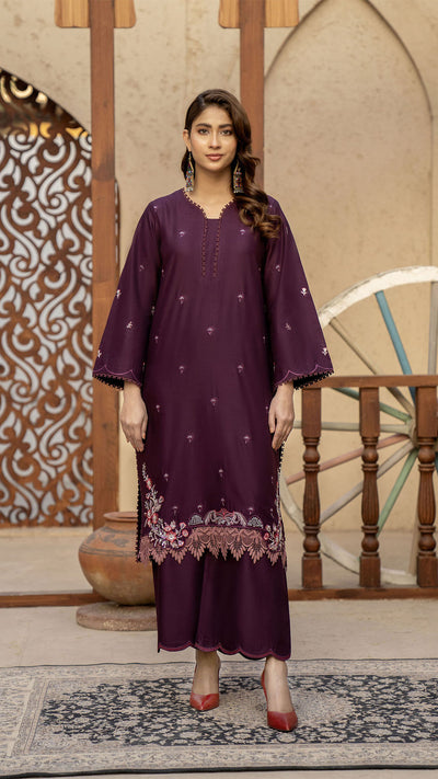 2309- Purple 2-Piece Suit  Embroidered Cotton lawn Suit