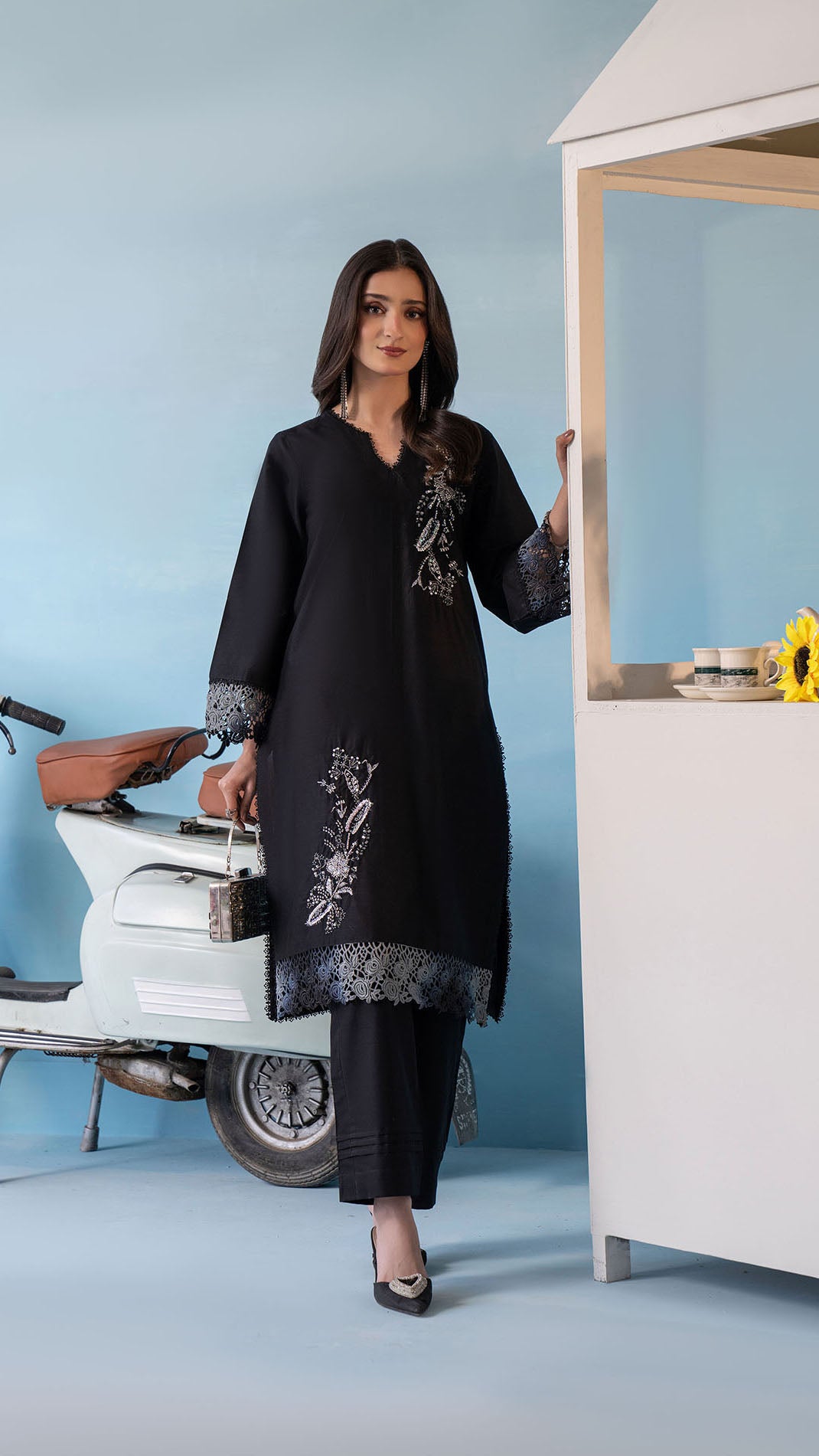 2310- Purple 2-Piece Suit  Embroidered Cotton lawn Suit